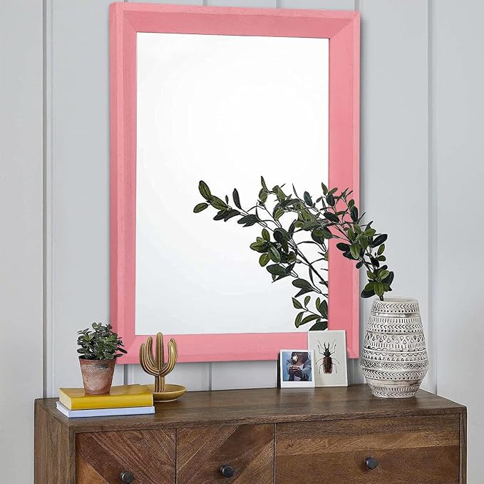 AAZZKANG Rectangle Mirror with Wood Frame Modern Farmhouse Wall Mirrors Decor Large 28"x20" for Bedroom Bathroom Living Room Pink