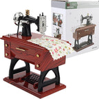 Vintage Mini Sewing Machine Music Box, European Retro Classical Treadle Sewing Machine Table Desk Mechanical Clockwork Music Box for Home Decor Birthday Gift