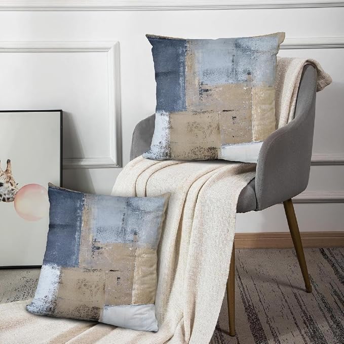 Beige Abstract Art Artwork Pillow Cover, Gallery Modern Decorative Throw Pillows Cushion Cover for Bedroom Sofa Living Room 26 x 26 Inch Set of 2