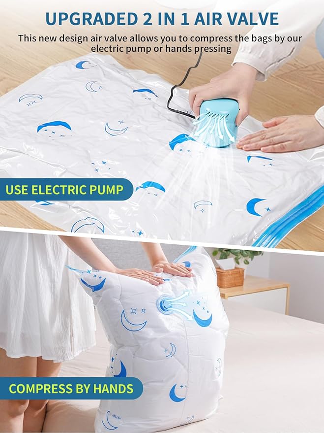 Vacuum Storage Bags with Electric Air Pump, 20 Pack (4 Jumbo, 4 Large, 4 Medium, 4 Small, 4 Roll Up Bags) Space Saving Bag for Clothes, Mattress, Blanket, Duvets, Pillows, Comforters,Travel
