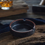 Ceramic Ashtray Stylish Indoor & Outdoor Cigarette Ashtray for Home, Coffee Bars, and Patios，Lava Dazzling Black (Medium Size)