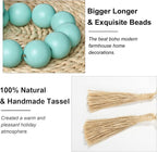OMISHE Extra Large Wood Bead Garland Aqua Teal with 1.6" Diameter Wooden Beads and Tassels, 41" Long Rustic Farmhouse Country Decorative Beads for Home Decor, Aqua Teal