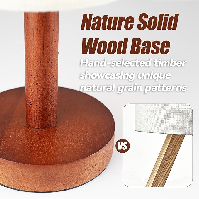 Small Table Lamp for Bedroom, Nightstand Lamp Linen Lampshade Bedroom Wood Base Small Bedside Lamp for Night Stands, Desk Lamps for Reading Living Room, Office (LED Bulb Included) (Black-Walnut Wood)