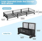 Under Bed Storage with Wheels 47.2"(L)/57.6L Large Rolling Under Bed Storage, Metal Underbed Containers on Wheels, Tool-Free Assembly Foldable Metal Underbed Drawers for Shoes Clothes Toys