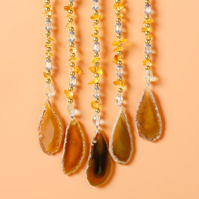 Agate Gemstone Dream Catcher 7 Chakra Tree of Life Dream Catcher with Rainbow Crystal Stones Handmade Dreamcatcher Wall Decor for Adults Boys Girls,Bedroom,Wedding,Garden,Bless Gift(Gold Moon)