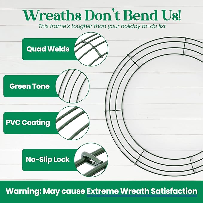 10-Pack 16 Inch Wire Wreath Frame – Round Metal Wreath Form with Ring Design for DIY Crafts, Floral Projects, and Home Decor – Dark Green Wire Frame for Christmas Holiday & Weddings