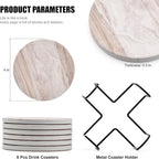 Hoewina 6Pcs Drink Coasters with Holder, Marble Style Ceramic Drink Coaster, Absorbent Coasters Set Suitable for Kinds of Cups, Modern Style Coasters for Coffee Table, 4 Inches（Style 8）