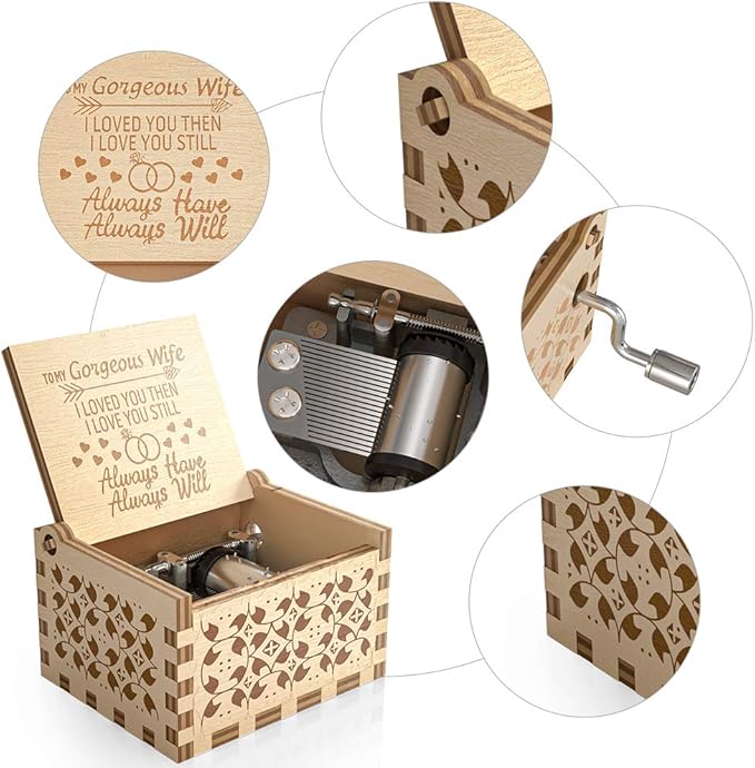 Ucuber You are My Sunshine Music Box, Gifts for Wife from Husband, Wood Laser Engraved Vintage Hand Cranked Cute Boxes, Best Gift for Birthday/Valentine's Day (Husband to Wife)