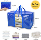 BALEINE 2-Pack Oversized Moving Bags with Reinforced Handles, Heavy-Duty Storage Tote Moving Supplies for Packaging, Camping (Blue w/Window, 2-Pack)