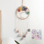 7 Chakra Wind Chimes Raw Stone Tree of Life Dream Catchers Hanging Ornament Natural Crystal Wind Chime for Home Garden Decoration(Gold)