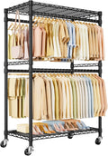 P4 Plus Rolling Clothes Rack Heavy Duty, Clothing Racks for Hanging Clothes, Free Standing Garment Racks with Wheels, Portable Closet Rack 45''W × 20.5''D × 80.5''H, Max Load 570 Lbs, Black