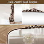 40x28 Beaded Arched Mirror, Bathroom Mirror for Over Sink, Metal Frame Wall Decor for Entryway, Bedroom, Living Room, Silver