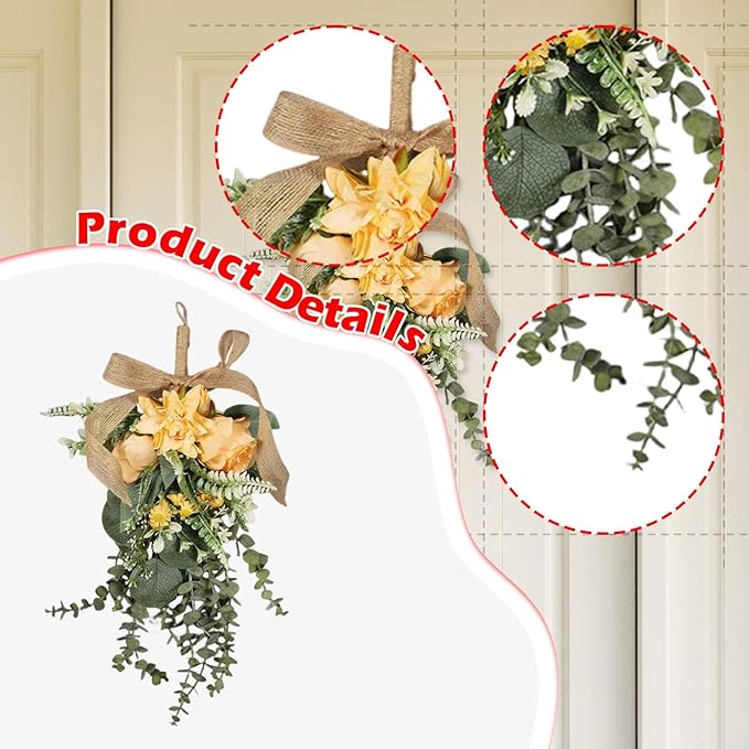 Artificial Floral Teardrop Swag Garland Hanging Flower Teardrop Wreath for Wedding, Orange
