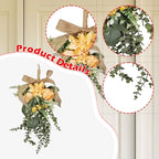Artificial Teardrop Swag Floral Garland with Silk Flowers Ornament Handmade Reusable Suitable for Home Window, Orange
