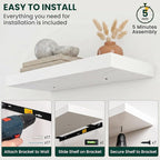 Floating Shelves for Wall 24 in x 9.3 in Deep, Wall Mounted Rustic Wood Shelf with Invisible Brackets for Storage & Display, Living Room Bedroom Bathroom, White, 2 Pack