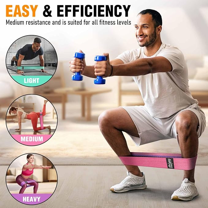 Fabric Resistance Bands for Working Out - Exercise Bands for Women and Men, Booty Bands for Legs and Glute, Yoga, Pilates, Rehab, Fitness and Home Workout