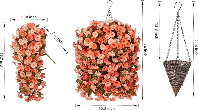 Artificial Fall Hanging Flowers Plants with Baskets for Outdoor Autumn Decoration,Fake Faux Silk Morning Glory Flowers Arrangement Planter for Home Indoor Outside Porch Patio Decor