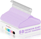 HOUSE DAY 11 Inch Velvet Baby Hangers 50 Pack Lt-Purple, Premium Kids Hangers for Children, Infant & Toddler Clothes, Durable Non Slip Small Baby Felt Hanger for Closet, Ideal for Everyday Use