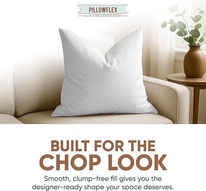 Pillowflex Synthetic Down Alternative Pillow Inserts for Shams - Comfy Pillows for Sleeping, Handmade Down Alternative Throw Pillow Inserts - (16x16 Set of 2)