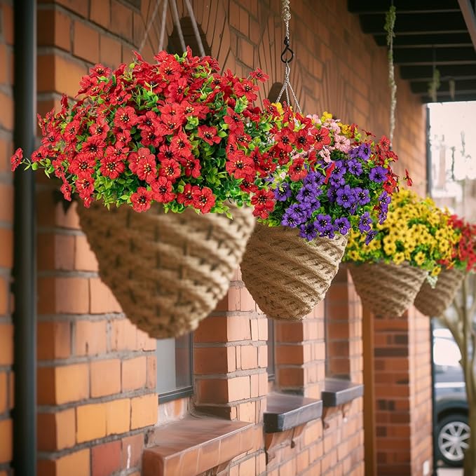 10 Bundles Artificial Faux Flowers for Outdoor,10Pcs Fake Flowers for Home Decor,Plastic Flowers Shrubs Lifelike Artificial Greenery Home Porch Stems Outside Decor(Red)