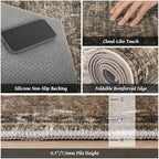 Washable 10x14 Area Rugs for Living Room, Boho Non-Slip Vintage Distress Large Rugs for Bedroom Dining Room Office, 0.3" Neutral Oriental Throw Thin Carpet, Rust/Multi