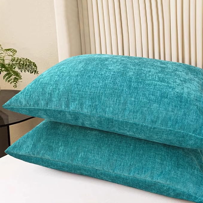 CaliTime Throw Pillow Covers Decorative 20 X 26 Inches Pack of 2 Cozy Chenille Standard Pillow Shams Cases for Couch Sofa Bed Living Room Home Lake Blue