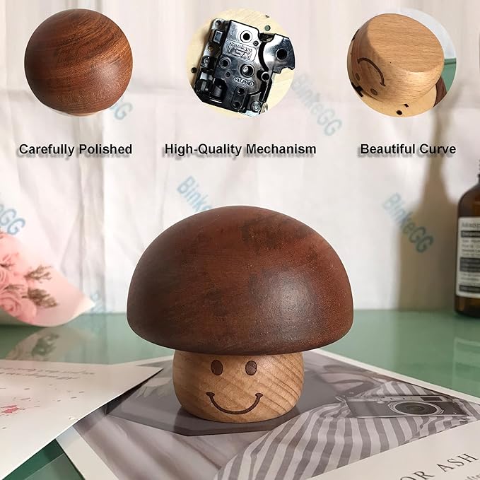 BinkeGG Play (Davy Jones (Pirates of The Caribbean)) Walnut Mushroom Shaped Clockwork Music Box with Sankyo Musical Movement (65 Tunes Option)