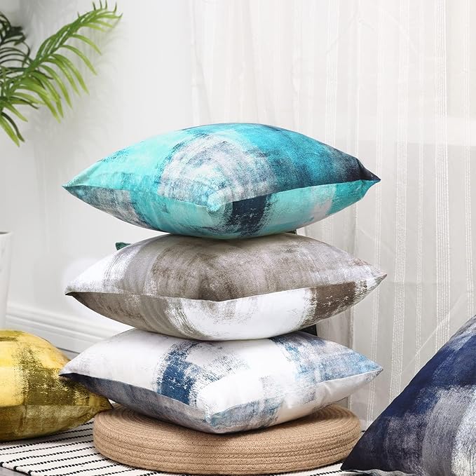 Grey Blue Abstract Art Artwork Pillow Cover, Gallery Modern Decorative Throw Pillows Cushion Cover for Bedroom Sofa Living Room 16 x 16 Inch Set of 2