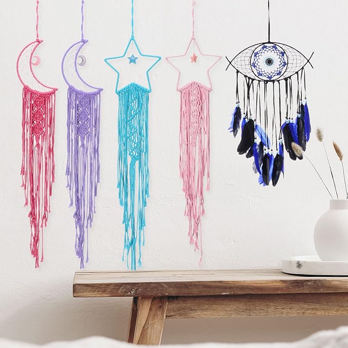 PATIKIL Moon Star Dream Catcher Decor, 39" Boho Dream Catcher Macrame Woven Wall Hanging for Home Decor Bedroom Accessories Cafes Wedding Decoration, Red