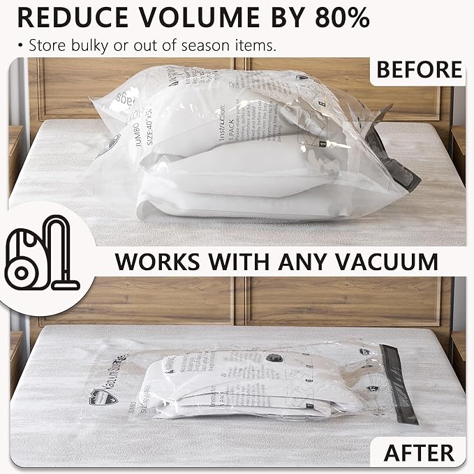 Vacuum Storage Bags, Compression Packing Space Saver Seal Bags for Clothing Bedding Comforters Blankets Pillows, 14 Small