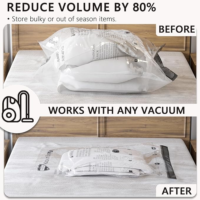 SUOCO 8 Combo Vacuum Storage Bags with Electric Pump, (2 Jumbo, 2 Large, 2 Medium, 2 Small) Travel Clothes Space Saver Bags, Compression Airtight Seal Bags for Clothing, Pillows, Comforters, Blankets