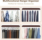 Belt Hanger for Closet, Sturdy Wood Belt Rack Closet Accessories with 14 Hooks Belt Organizer for Closet Organizers and Storage Max 42 Belts-Mahogany 2 Pack
