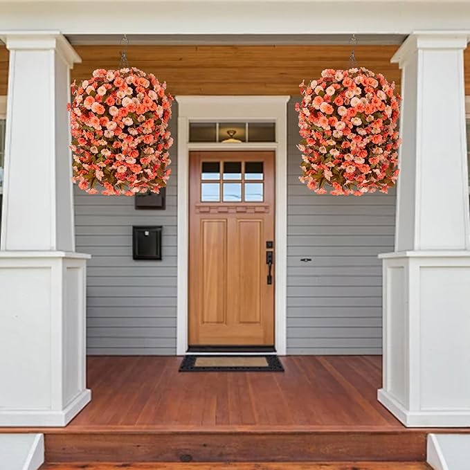 Artificial Fall Hanging Flowers Plants with Baskets for Outdoor Autumn Decoration,Fake Faux Silk Morning Glory Flowers Arrangement Planter for Home Indoor Outside Porch Patio Decor
