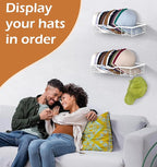 KEETDY Metal Hat Racks for Baseball Caps Wall Hat Organizer Fit 20 Caps Holder, 2 Packs Sturdy Wall Mounted Hat Storage Organizer, White