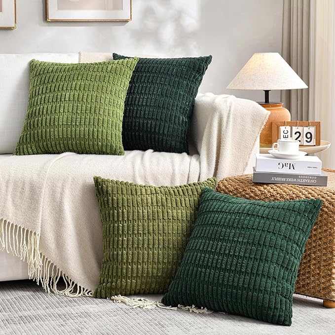 Fancy Homi 4 Packs Decorative Throw Pillow Covers for Living Room Couch Bed, Modern Farmhouse Boho Home Décor Accent Cushion Case, 26" x 26", Green Series