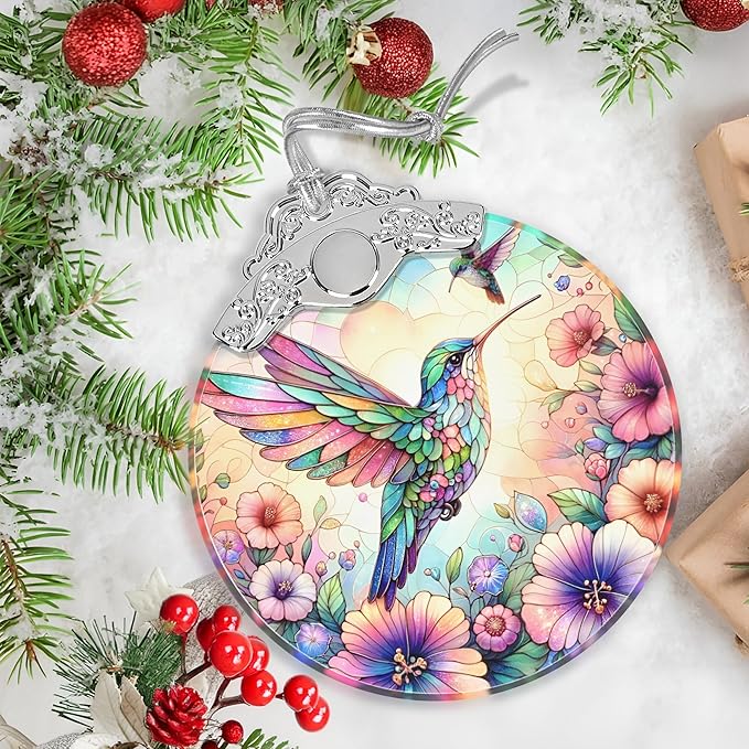 Hummingbird Stained Glass Orament - Christmas Ornament - Christmas Decorations for Tree - Holiday Present ldeas - Gift Exchange