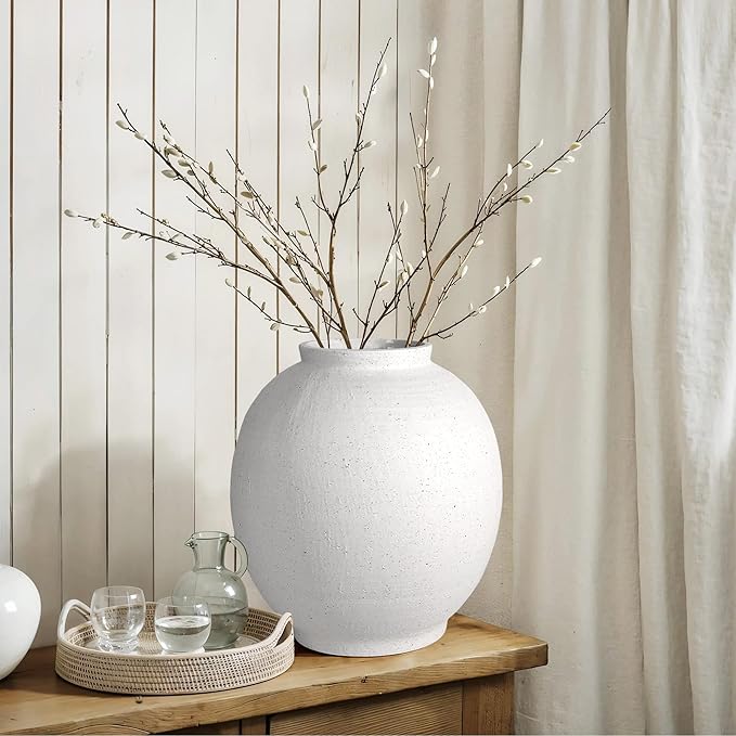 White Ceramic Large Vase - 11 Inch Round Modern Ceramic Vases,Tall Vase for Decor Living Room Table Decor and Festive Home Interiors
