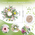 8 Pcs 9" Mini Spring Summer Flowered Wreath Floral Wedding Candle Rings Wreaths Kitchen Cabinet Wreaths with Ribbon for Pillars Wedding Table Centerpiece Farmhouse Party Home Door All Seasons Decor