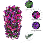 HyeFlora Artificial Fake Hanging Flowers Plants for Outdoor Outside, 2PCS Faux Silk Morning Glory Trailing Vines UV Resistant Look Real for Home Planter Porch Patio (Dark Purple and Fuchsia)