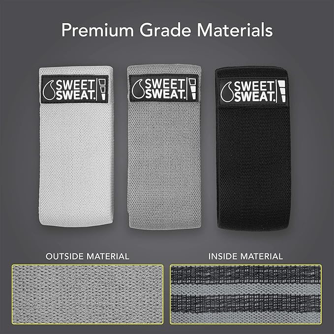 Sweet Sweat Hip Bands with 3 Levels of Resistance | Non-Slip Fabric Booty Bands for Squats & Lunges | Includes Free Mesh Carrying Bag