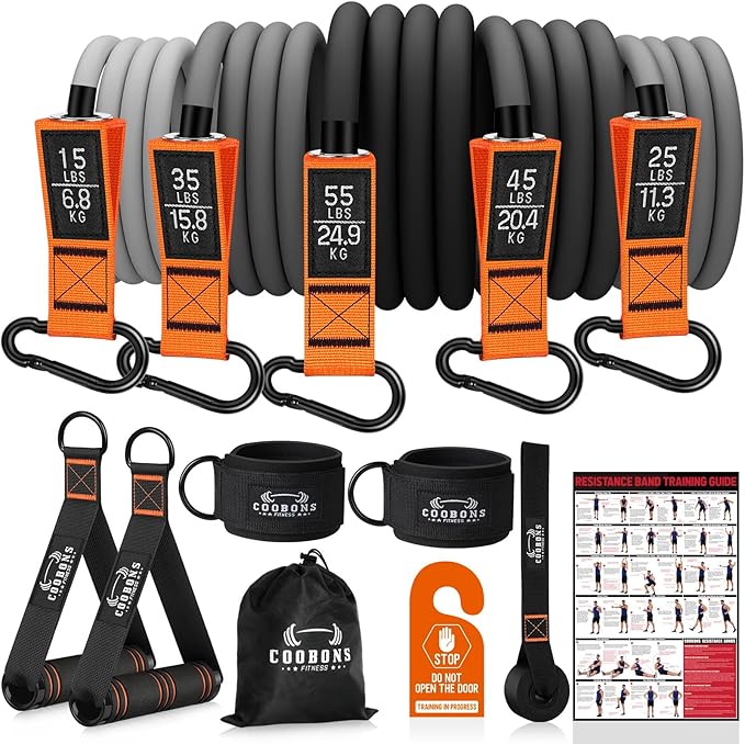 Resistance Bands with Handles, 175lb Exercise Bands for Working Out, Fitness Bands, Workout Bands with Door Anchor and Ankle Straps, Physical Therapy, Yoga, Strength Training Home Gym Equipment
