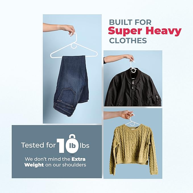 Neaties Super Heavy Duty Clothes Hangers 100+ Pack (162 Count) – Made in the USA - 10lb Capacity, Thick Plastic Hangers for Pants, Coats, Jackets, Jeans and Adult Clothing – White & Mint