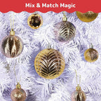 Prextex 36pc Shatterproof Christmas Ornaments Set - Gold Christmas Tree Decorations in 3 Sizes and 6 Styles - Hanging Balls with Loops in Matte, Shiny, and Glitter Finishes for Indoor-Outdoor Display