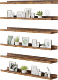 upsimples Floating Shelves for Wall, 47.3 Inch Shelves for Decor Storage Set of 6, Wall Mounted Wood Shelf for Bedroom, Living Room, Bathroom, Kitchen, Long Picture Ledge Shelves, Brown