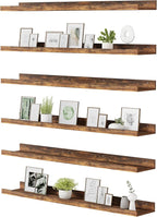 upsimples Floating Shelves for Wall, 47.3 Inch Shelves for Decor Storage Set of 6, Wall Mounted Wood Shelf for Bedroom, Living Room, Bathroom, Kitchen, Long Picture Ledge Shelves, Brown