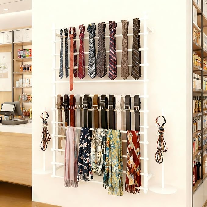 12 Layers 80cm White Wall Display Stand Wrapping Paper Ribbon Organizer Tie Scarf Rack Belt Towel Holder Spool Hijab Stand Metal Shelving for Home, Retail Stores, Flower Shop, Studio, Sewing