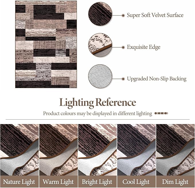 FlyDOIT Modern Geometric Patchwork Area Rug, 5x8 Chocolate Large Rugs for Living Room, Rockwood Collection Indoor Rugs for Bedroom, Throw Carpet Floor Decor for Entryway Dining Room Office Nursery