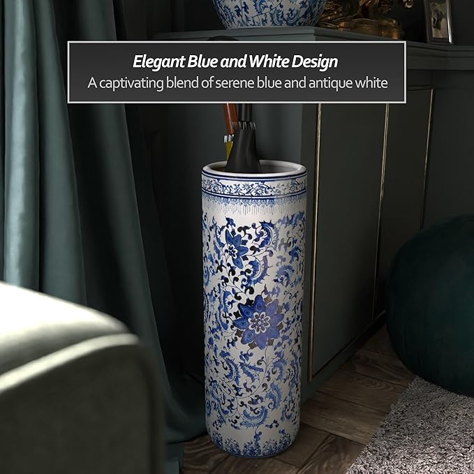 Red Lantern 24" Floral Blue & White Porcelain Umbrella Stand