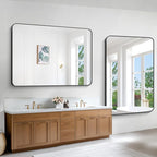 BONEWEI Black Bathroom Mirror,60x40 inch Wall Mirror for Bathroom Wall Mounted,Rectangle Mirror for Bathroom Over Sink,Modern Frame Round Corner for Living Room,Bedroom Entryway,Horizontal/Vertical