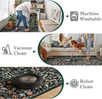Moynesa Floral Area Rugs 4x6, Boho Washable Living Room Rugs, Non Slip Soft Rugs for Bedroom, Botanical Ultra Thin Entryway Throw Carpet for Kitchen Dorm Bathroom, Black